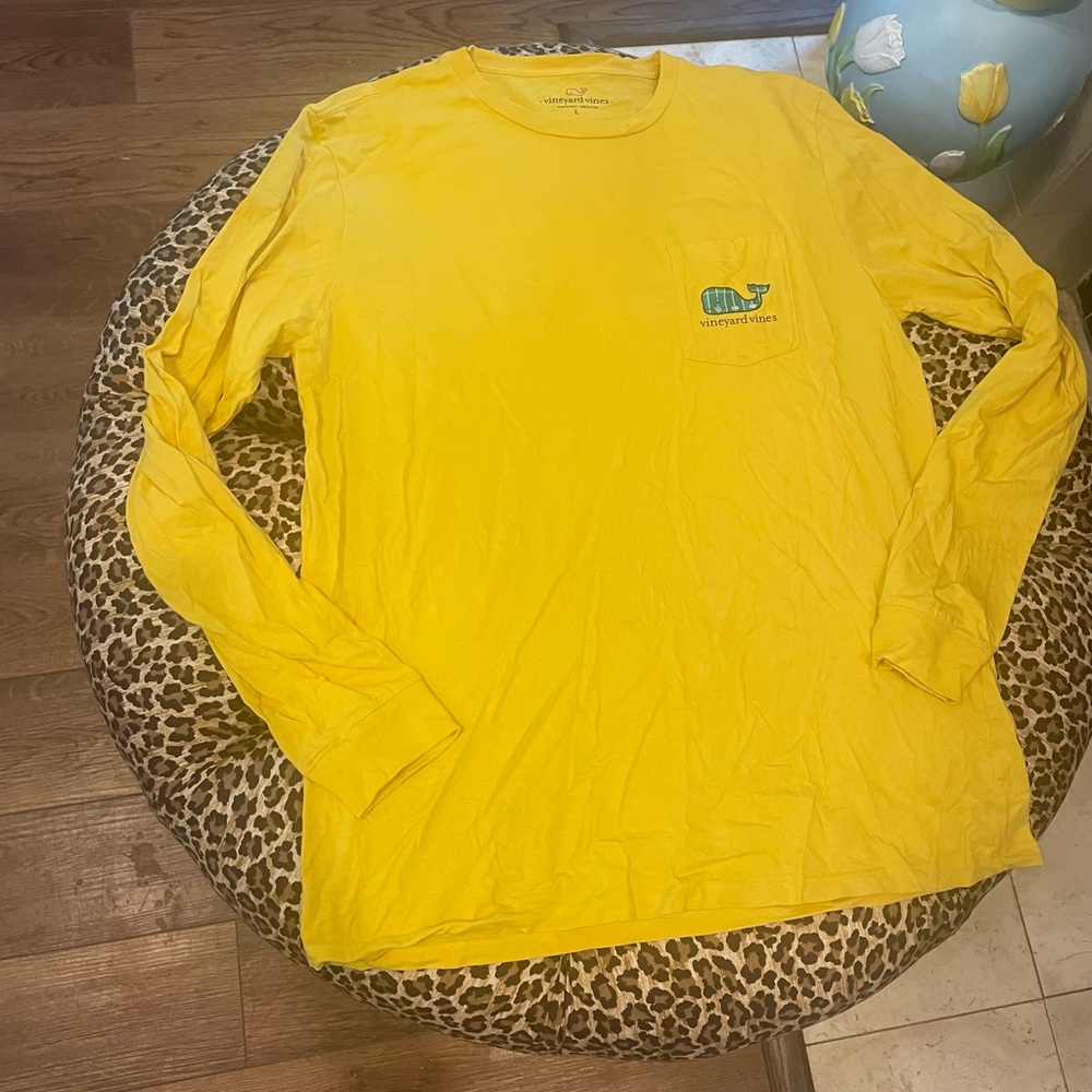 Vineyard Vines Bright Yellow Long Sleeve Shirt with Green Whale - Picture 4 of 5